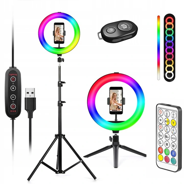 SÚPRAVA VEĽKEJ PRSTEŇOVEJ LAMPY PRE SELFIE LED RGB STATÍV 120W + DIAĽKOVÉ